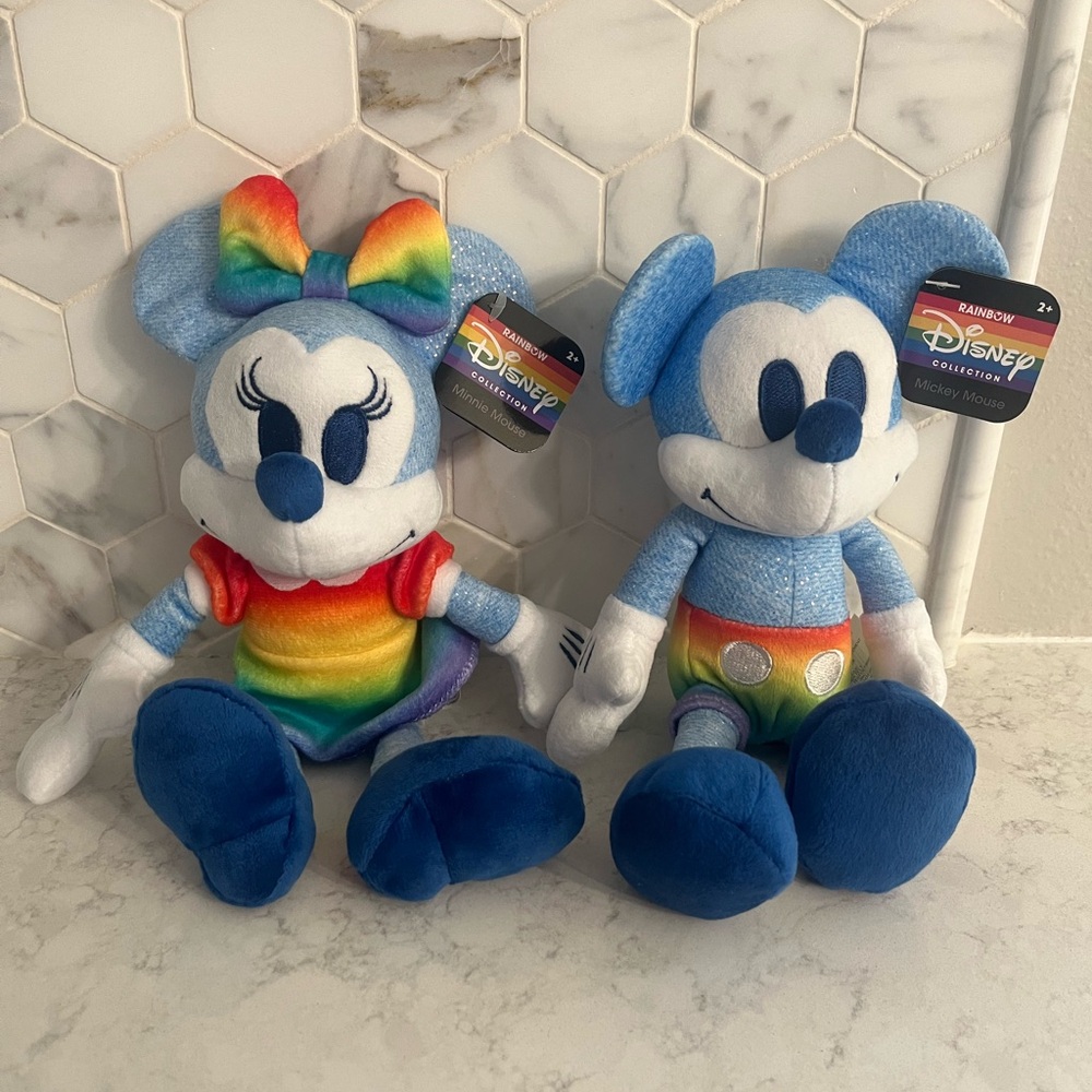 Disney 🌈 Pride Mickey Mouse & Minnie Mouse 10” Rainbow Plush Set NWT